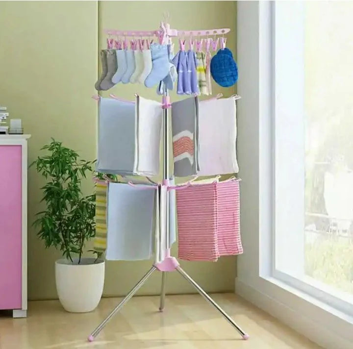 3-Layer Folding Laundry Drying Organizer – Multifunctional Windproof Clothes Hanger Rack