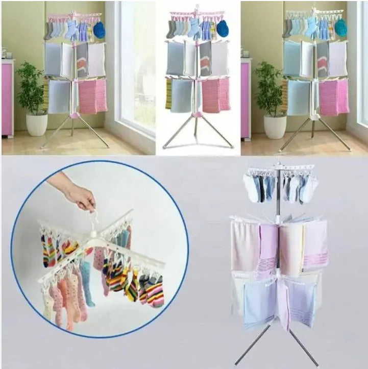 3-Layer Folding Laundry Drying Organizer – Multifunctional Windproof Clothes Hanger Rack