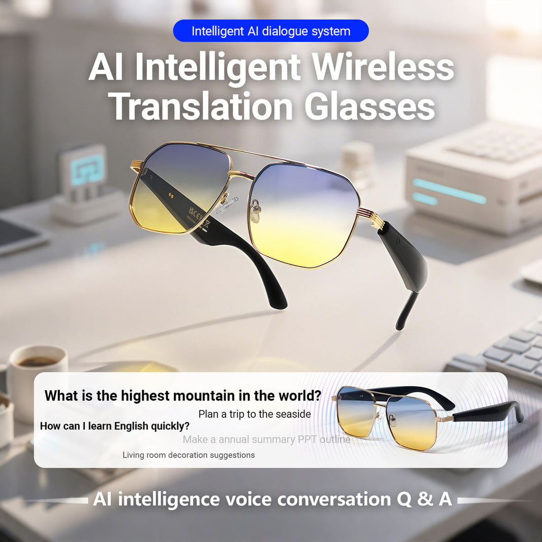 AI Smart Translation Glasses – Real-Time 100+ Language Interpreter | Bluetooth, Touch Control, UV Sunglasses | For Travel, Business & Daily Use