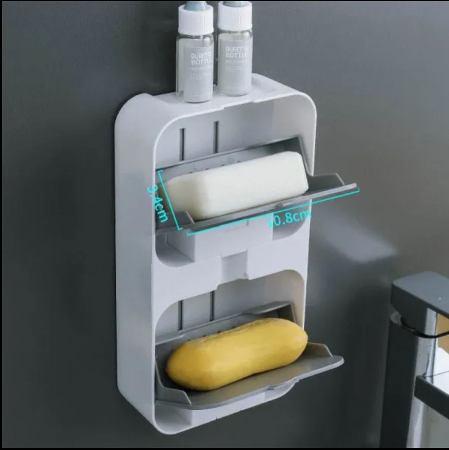 Flip Soap Box Holder – Wall-Mounted Double Soap Dish with Drain Rack, UAE