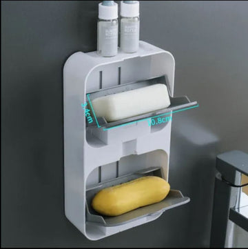 Flip Soap Box Holder – Wall-Mounted Double Soap Dish with Drain Rack, UAE