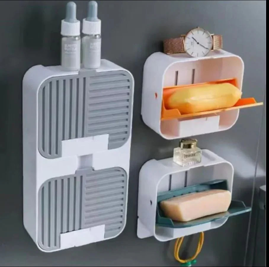Flip Soap Box Holder – Wall-Mounted Double Soap Dish with Drain Rack, UAE