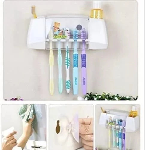 Wall-Mounted Toothbrush Rack & Toothpaste Dispenser – Family Bathroom Organizer UAE