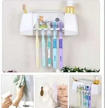 Wall-Mounted Toothbrush Rack & Toothpaste Dispenser – Family Bathroom Organizer UAE
